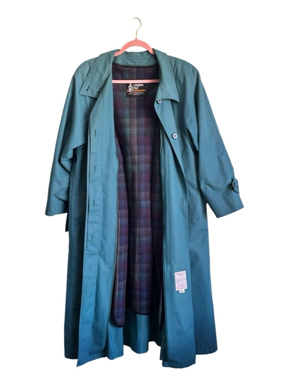 London Fog Teal Trench Coat with Plaid Lining